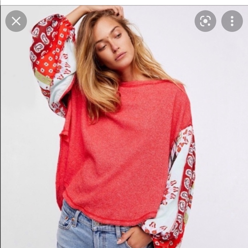 We the Free Blossom Thermal in red paisley patchwork sleeves boho flowy small